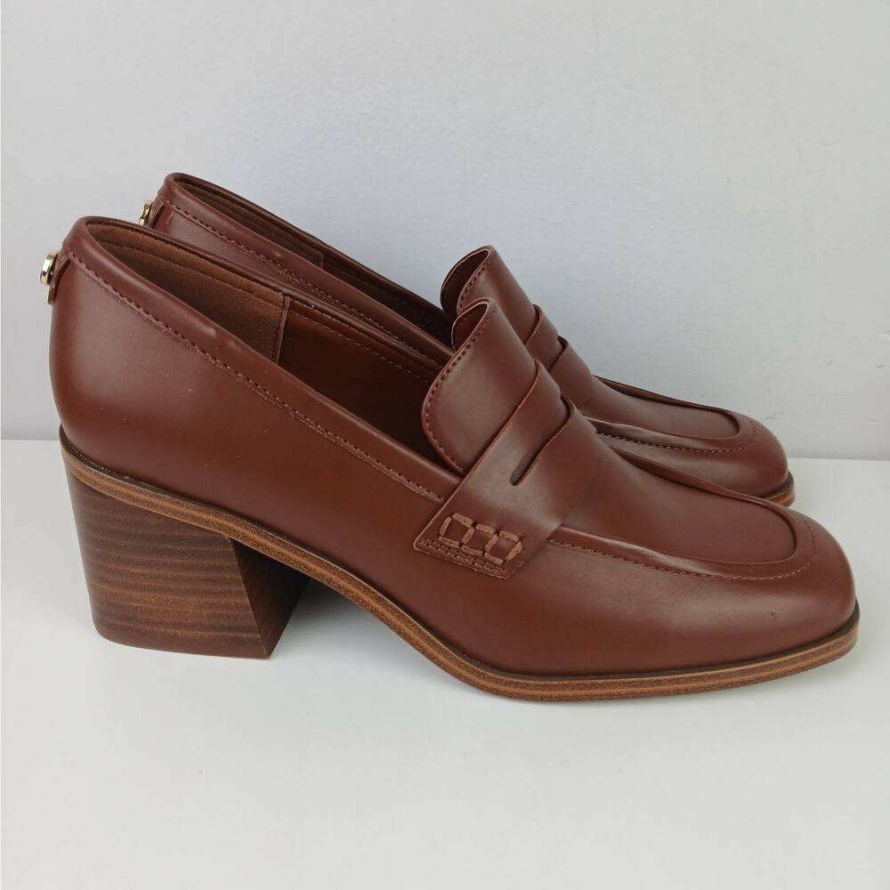 Marc Fisher Women's SZ 7.5 Vegan Leather Kchris Heeled Loafers In Brown NEW - Picture 3 of 8